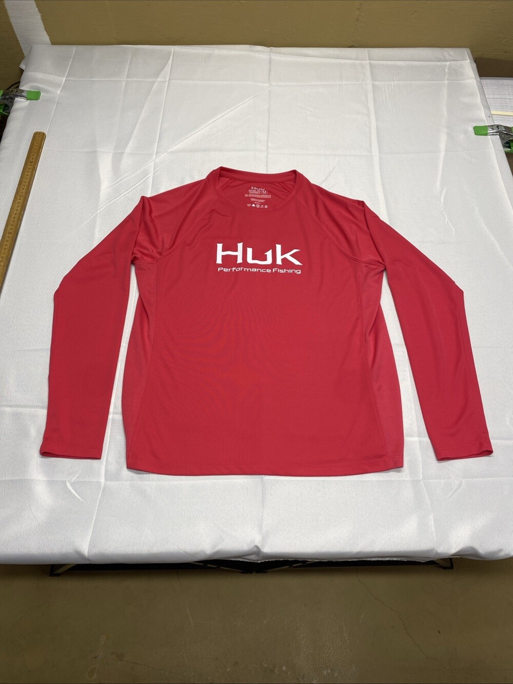 Huk Pursuit Long Sleeve Performance Fishing Shirt Red Size Medium